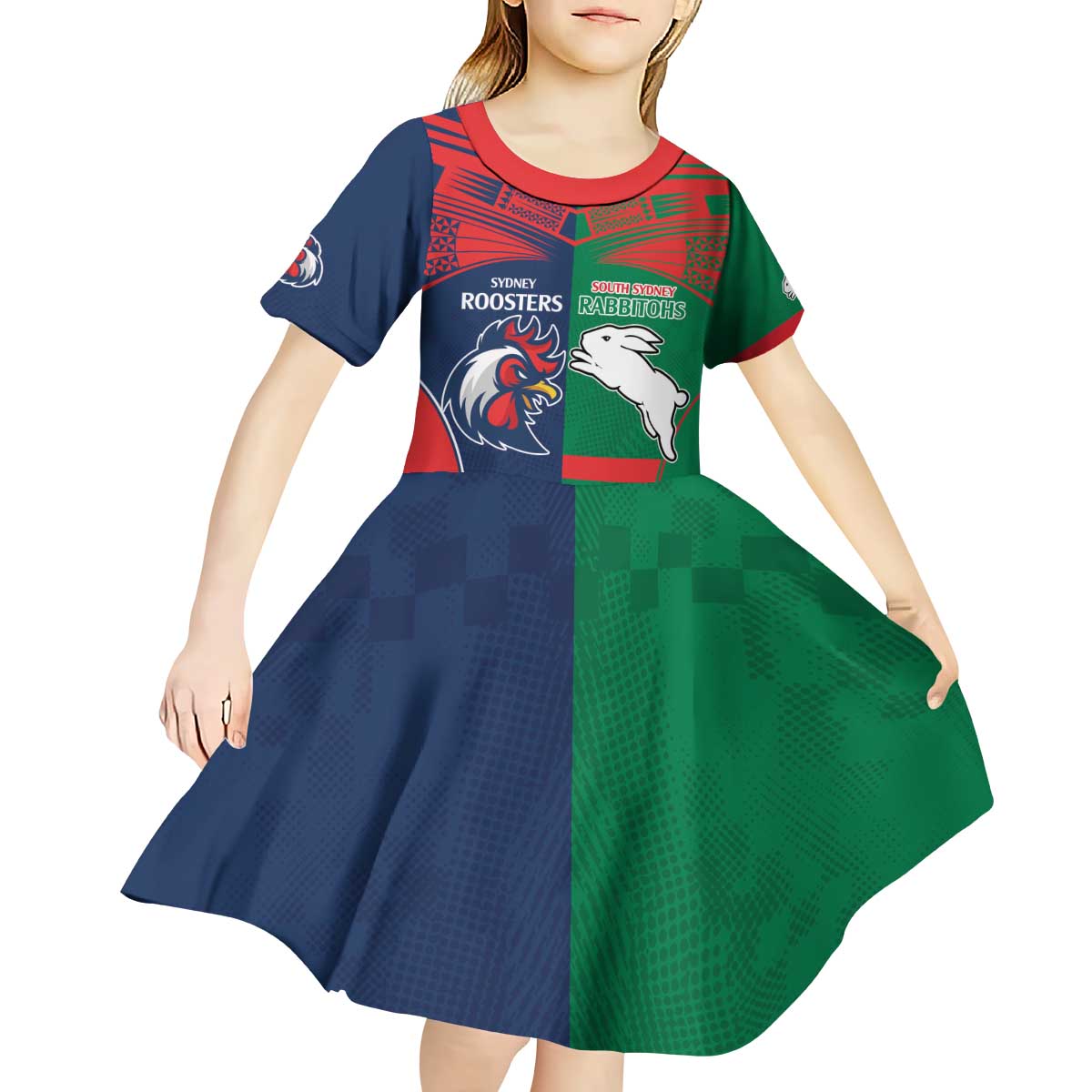 Custom Roosters-Rabbitohs Kid Short Sleeve Dress NRL Tribal Half Style