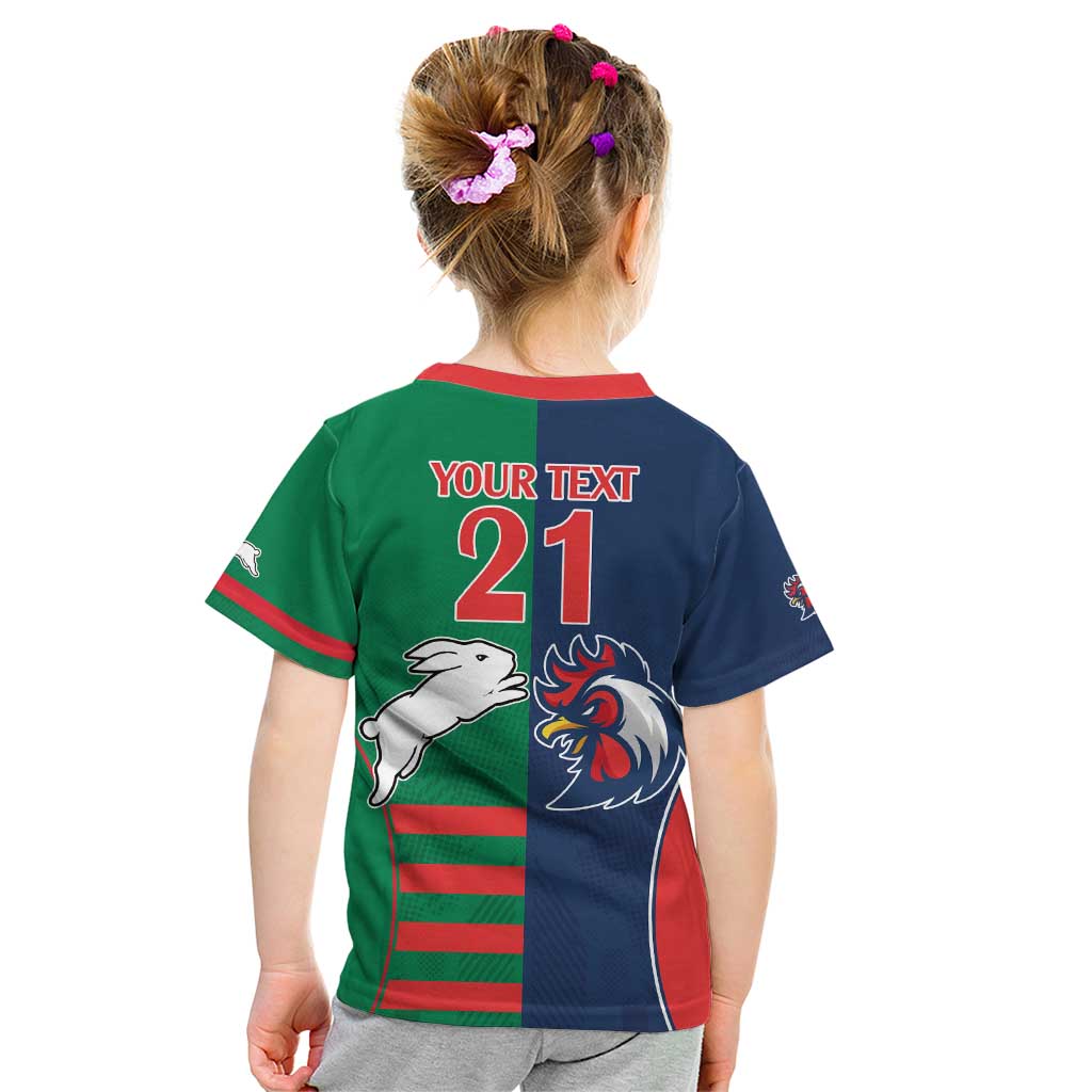 Custom Roosters-Rabbitohs Kid T Shirt NRL Tribal Half Style