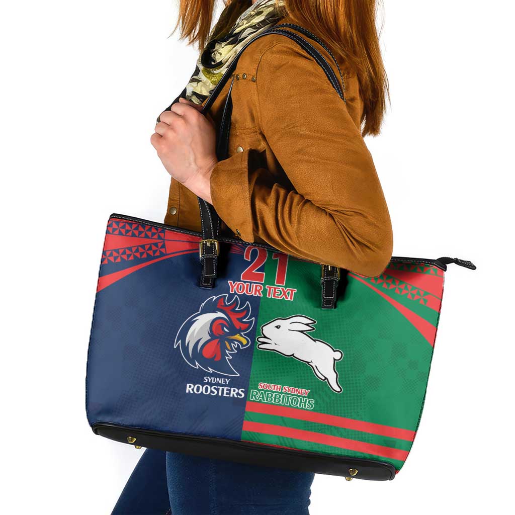 Custom Roosters-Rabbitohs Leather Tote Bag NRL Tribal Half Style