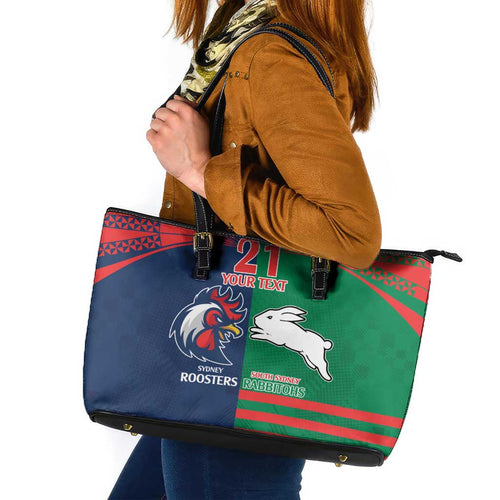 Custom Roosters-Rabbitohs Leather Tote Bag NRL Tribal Half Style