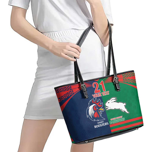 Custom Roosters-Rabbitohs Leather Tote Bag NRL Tribal Half Style