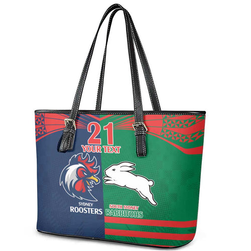 Custom Roosters-Rabbitohs Leather Tote Bag NRL Tribal Half Style