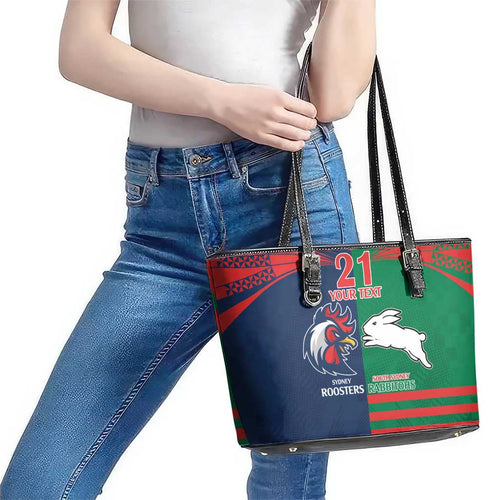 Custom Roosters-Rabbitohs Leather Tote Bag NRL Tribal Half Style