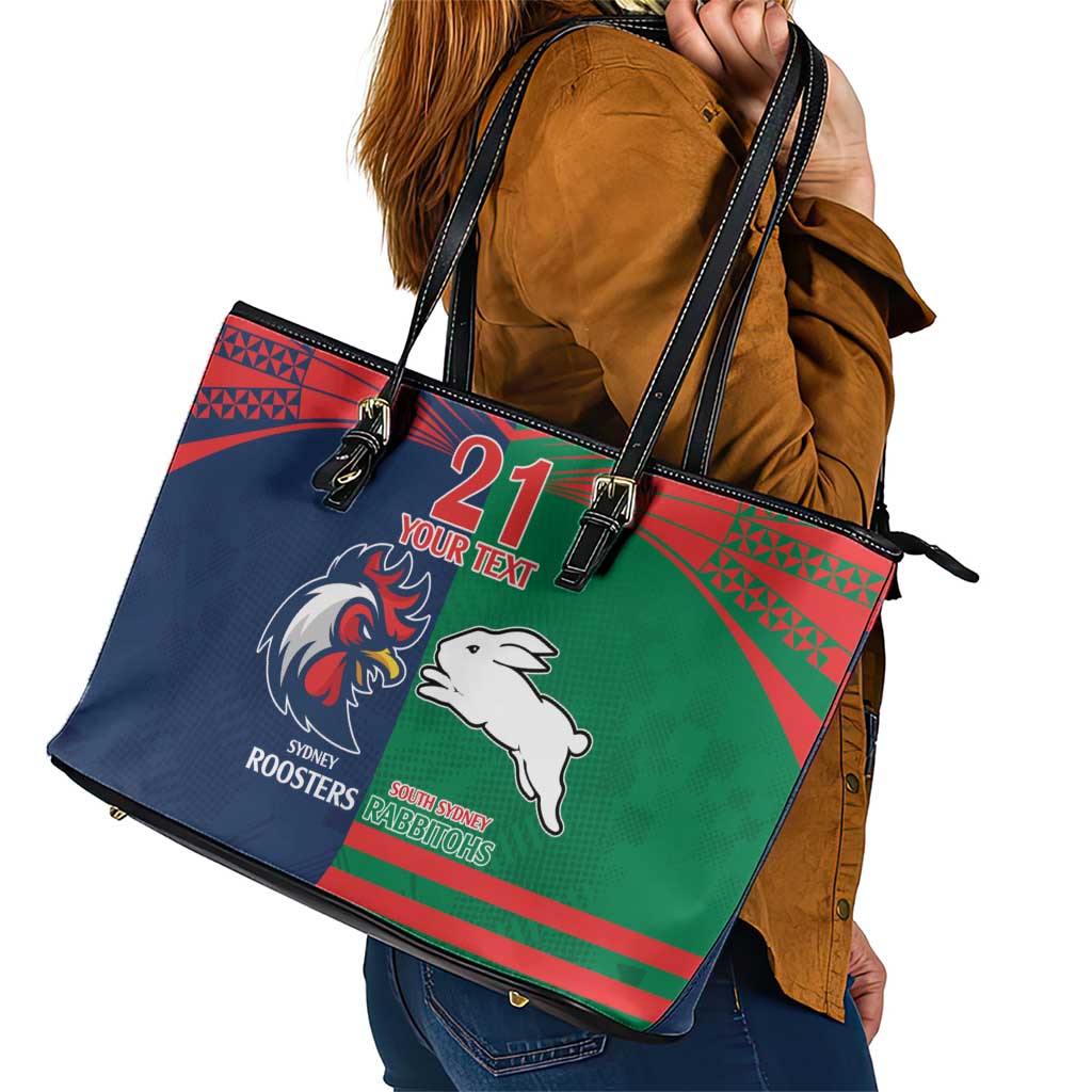 Custom Roosters-Rabbitohs Leather Tote Bag NRL Tribal Half Style