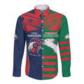 Custom Roosters-Rabbitohs Long Sleeve Button Shirt NRL Tribal Half Style