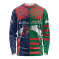 Custom Roosters-Rabbitohs Long Sleeve Shirt NRL Tribal Half Style