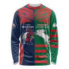 Custom Roosters-Rabbitohs Long Sleeve Shirt NRL Tribal Half Style