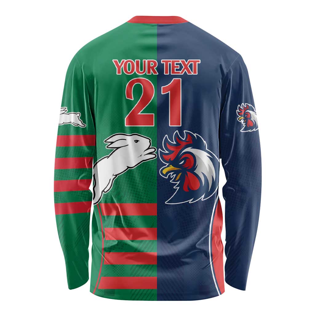 Custom Roosters-Rabbitohs Long Sleeve Shirt NRL Tribal Half Style
