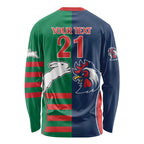 Custom Roosters-Rabbitohs Long Sleeve Shirt NRL Tribal Half Style
