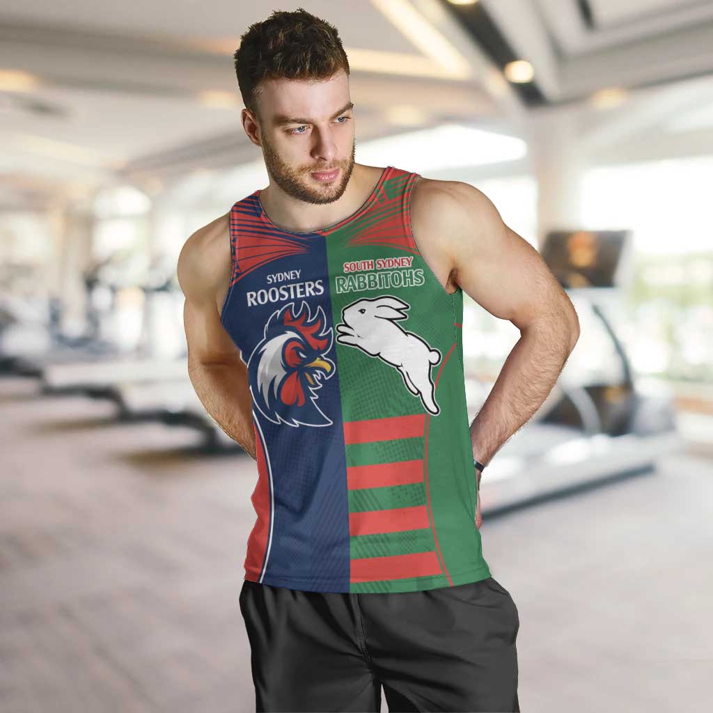 Custom Roosters-Rabbitohs Men Tank Top NRL Tribal Half Style