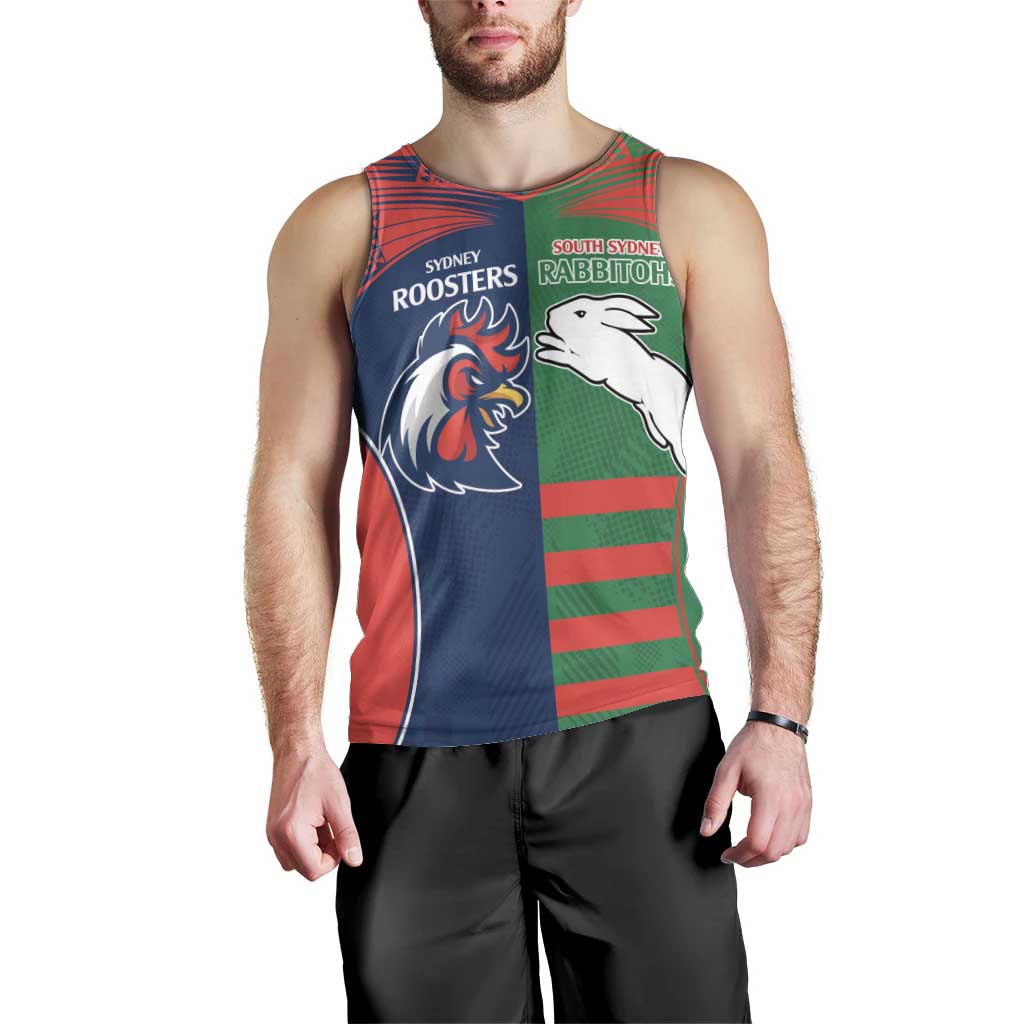 Custom Roosters-Rabbitohs Men Tank Top NRL Tribal Half Style