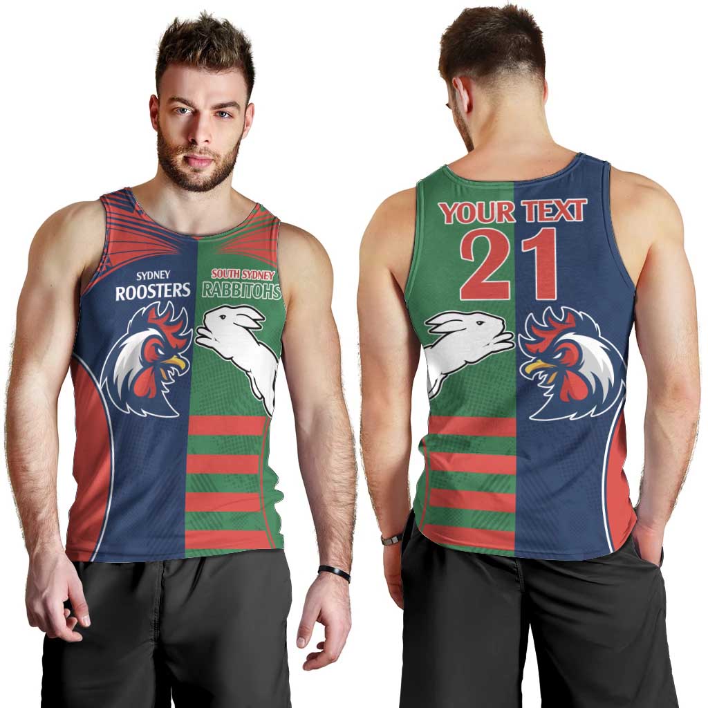 Custom Roosters-Rabbitohs Men Tank Top NRL Tribal Half Style