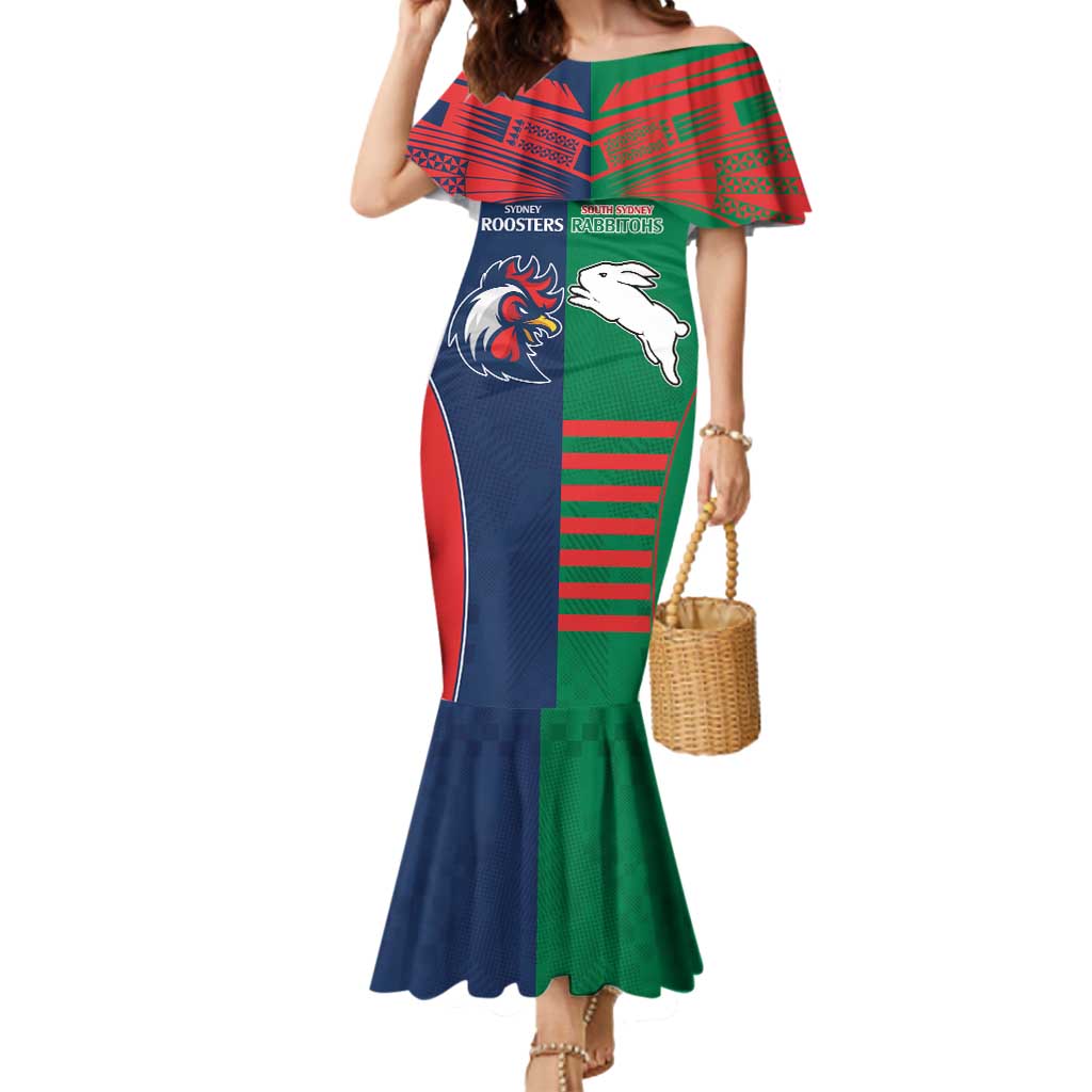 Custom Roosters-Rabbitohs Mermaid Dress NRL Tribal Half Style