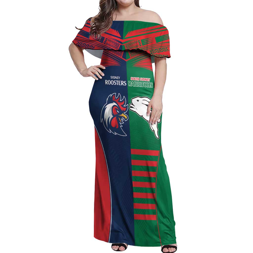 Custom Roosters-Rabbitohs Off Shoulder Maxi Dress NRL Tribal Half Style