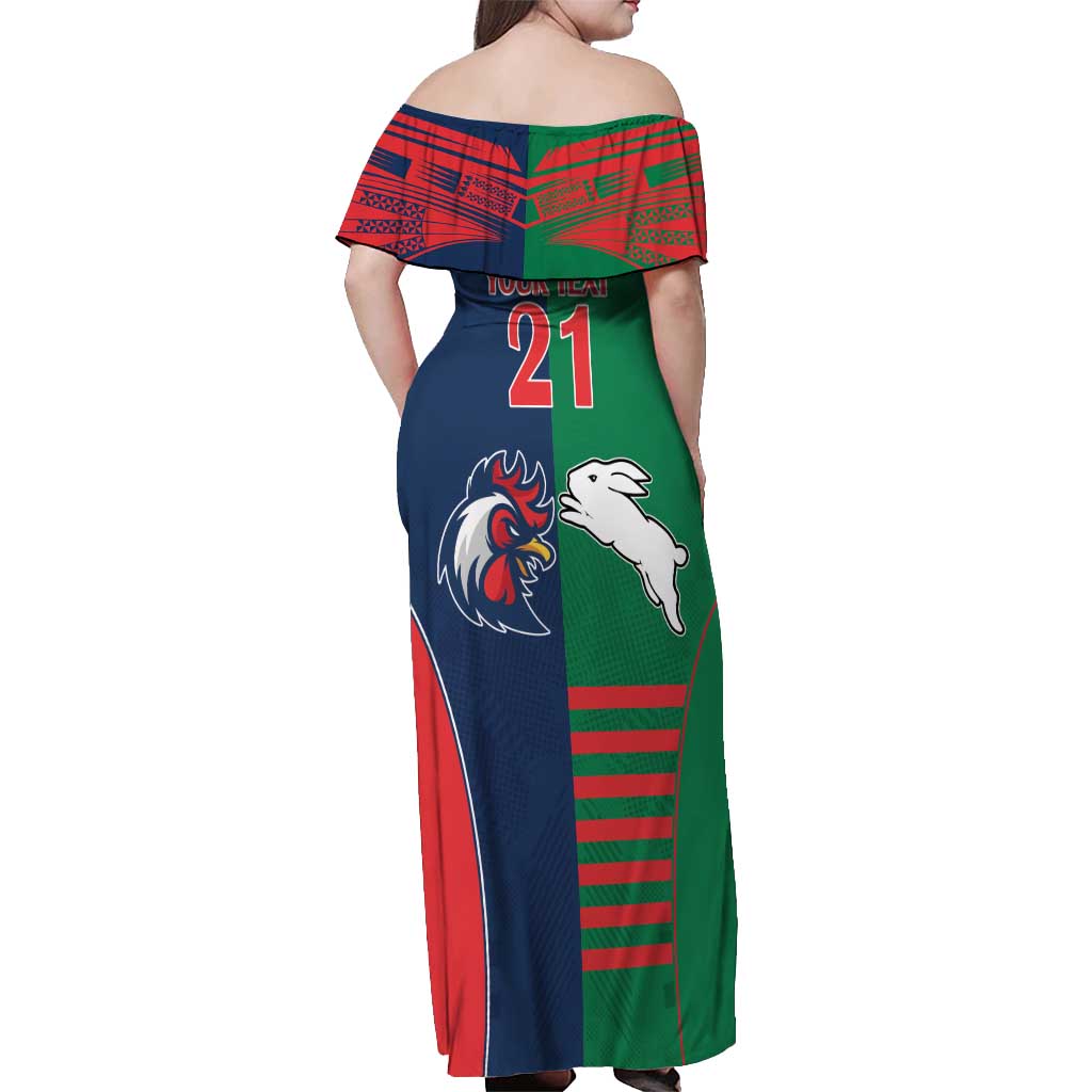 Custom Roosters-Rabbitohs Off Shoulder Maxi Dress NRL Tribal Half Style