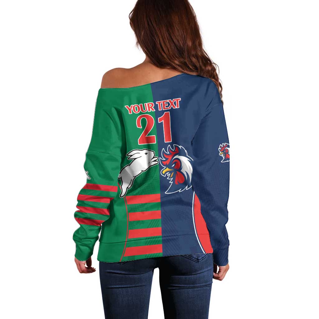 Custom Roosters-Rabbitohs Off Shoulder Sweater NRL Tribal Half Style