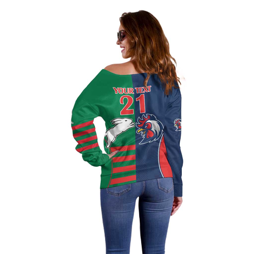Custom Roosters-Rabbitohs Off Shoulder Sweater NRL Tribal Half Style