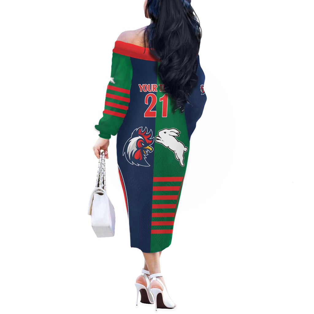 Custom Roosters-Rabbitohs Off The Shoulder Long Sleeve Dress NRL Tribal Half Style
