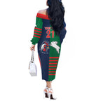 Custom Roosters-Rabbitohs Off The Shoulder Long Sleeve Dress NRL Tribal Half Style