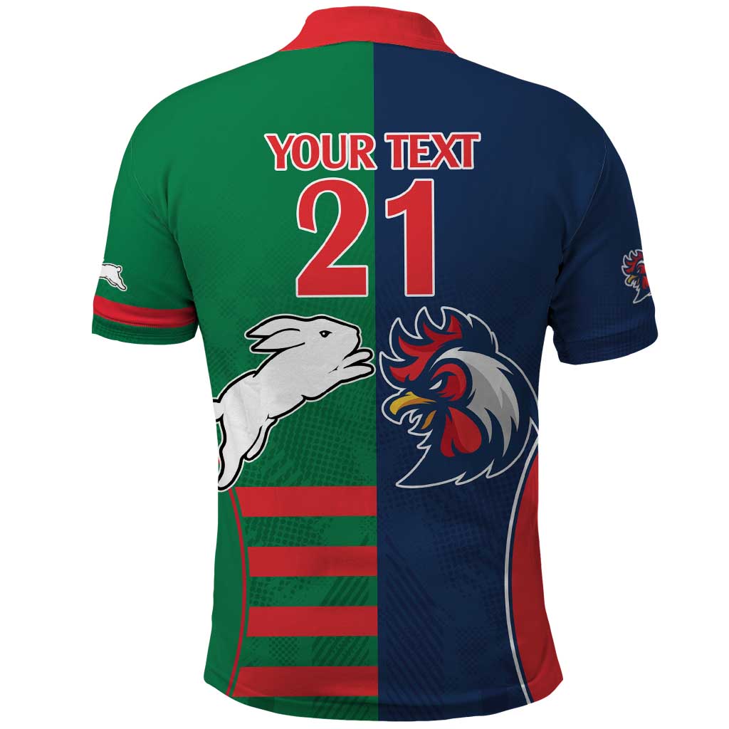 Custom Roosters-Rabbitohs Polo Shirt NRL Tribal Half Style