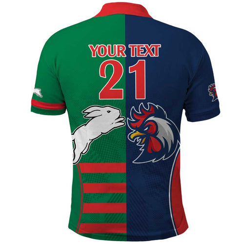 Custom Roosters-Rabbitohs Polo Shirt NRL Tribal Half Style