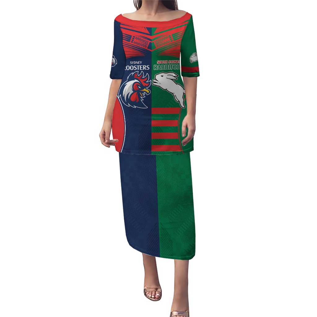 Custom Roosters-Rabbitohs Puletasi NRL Tribal Half Style