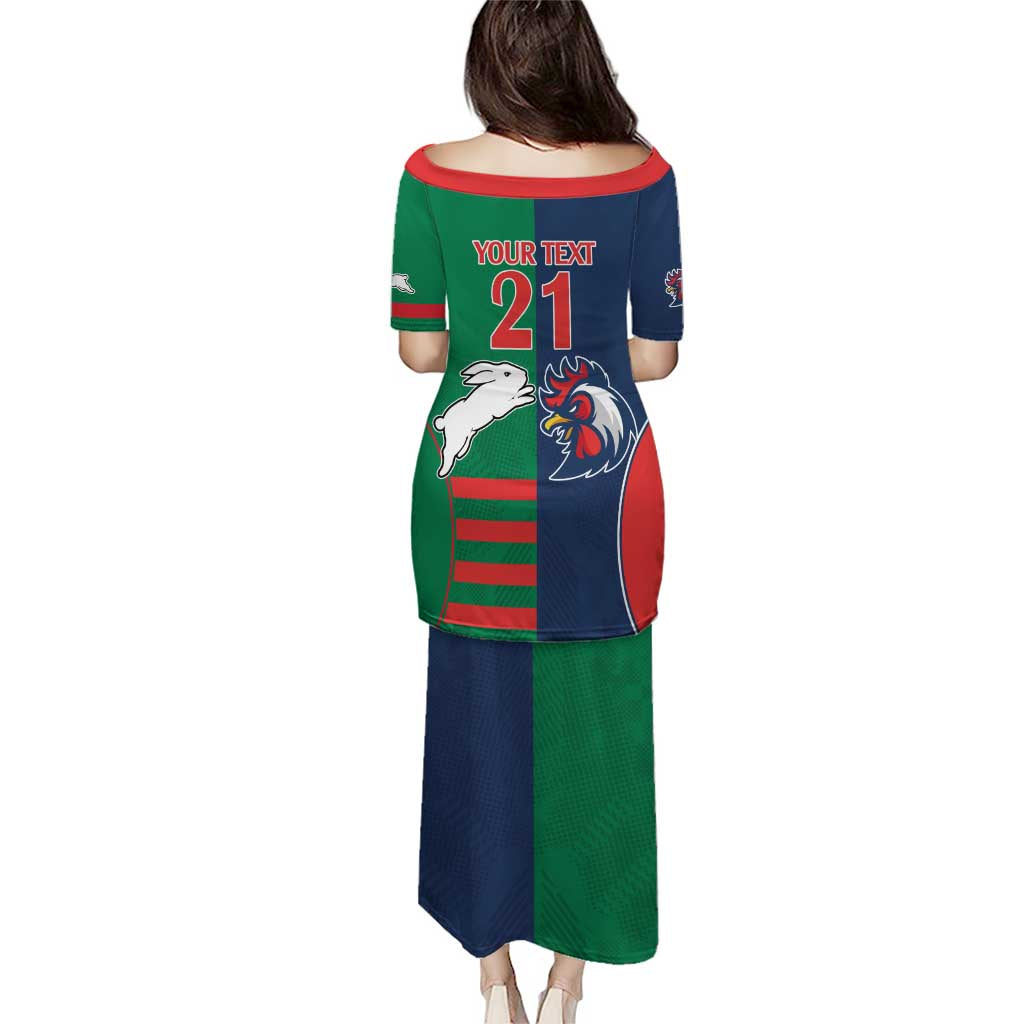 Custom Roosters-Rabbitohs Puletasi NRL Tribal Half Style