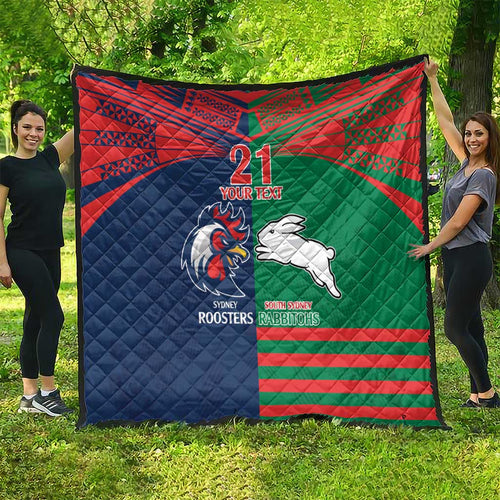 Custom Roosters-Rabbitohs Quilt NRL Tribal Half Style