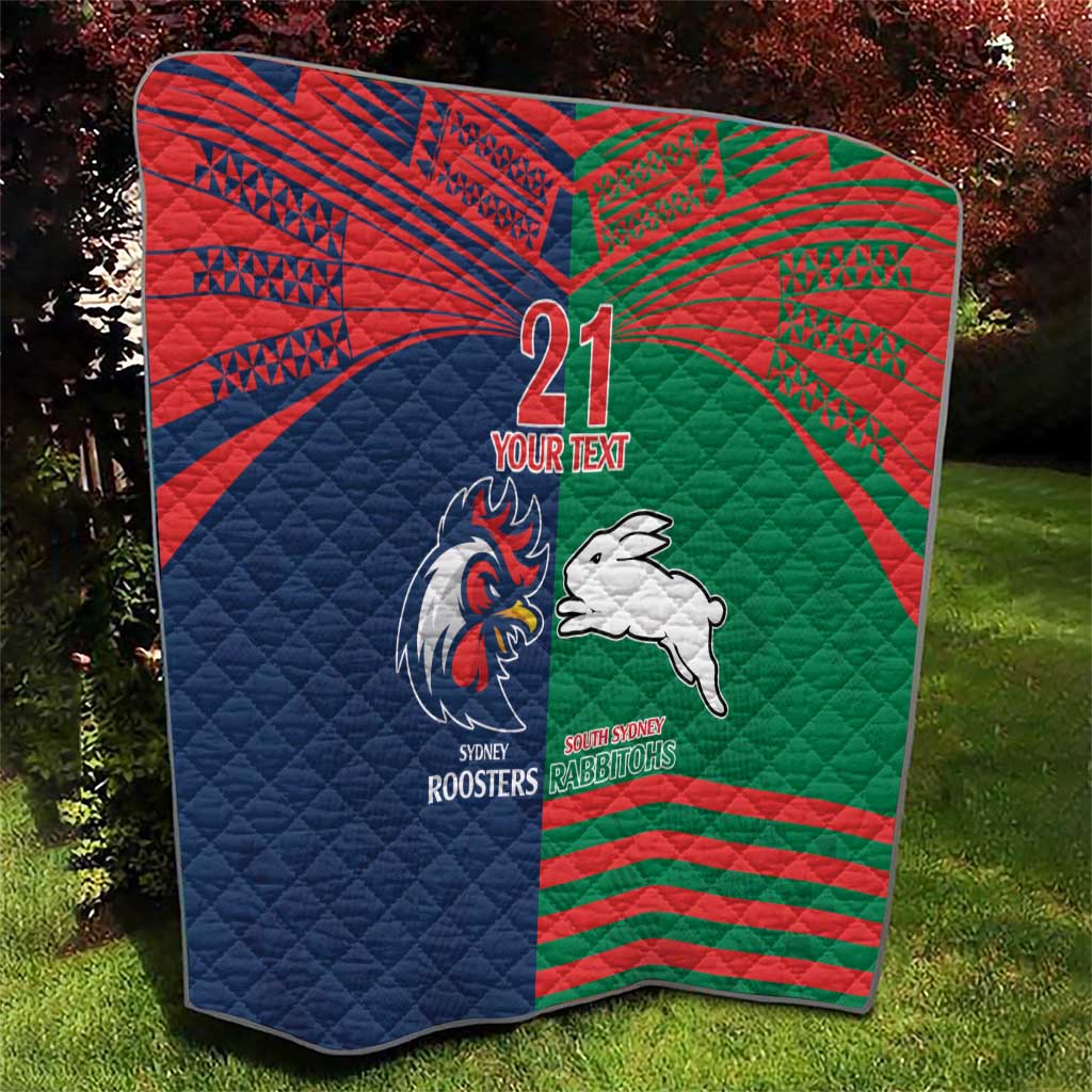 Custom Roosters-Rabbitohs Quilt NRL Tribal Half Style