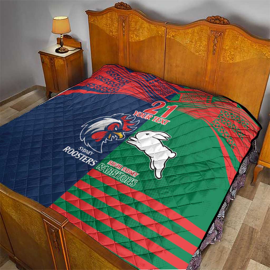 Custom Roosters-Rabbitohs Quilt NRL Tribal Half Style