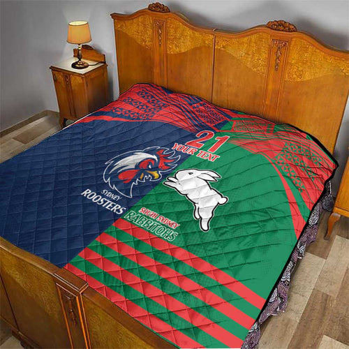Custom Roosters-Rabbitohs Quilt NRL Tribal Half Style