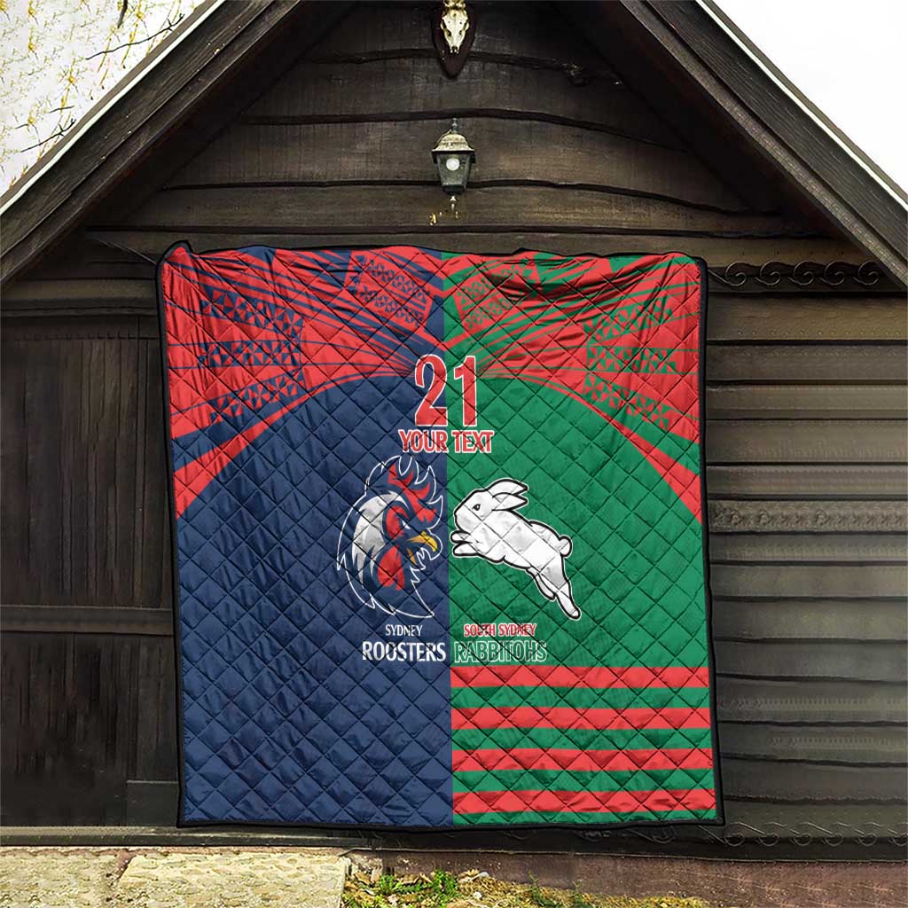 Custom Roosters-Rabbitohs Quilt NRL Tribal Half Style