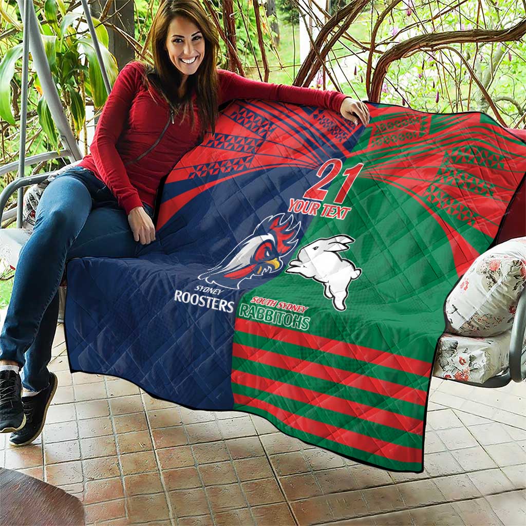Custom Roosters-Rabbitohs Quilt NRL Tribal Half Style