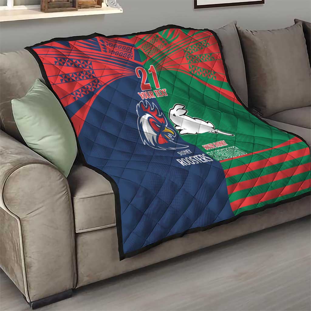 Custom Roosters-Rabbitohs Quilt NRL Tribal Half Style