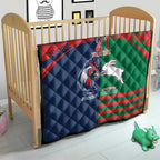 Custom Roosters-Rabbitohs Quilt NRL Tribal Half Style