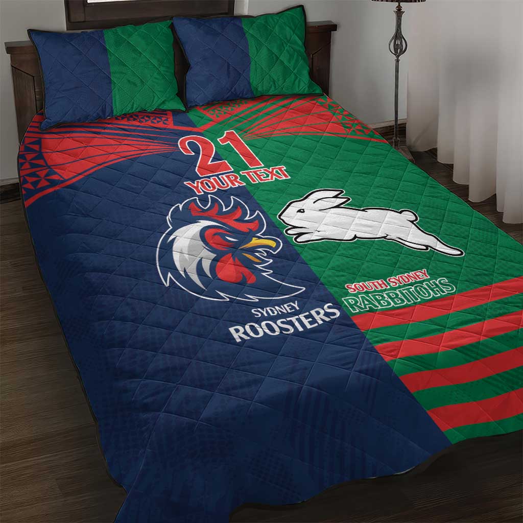 Custom Roosters-Rabbitohs Quilt Bed Set NRL Tribal Half Style