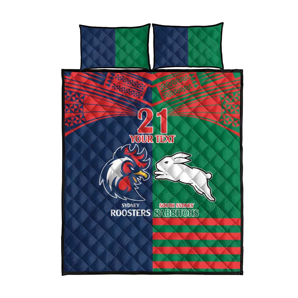 Custom Roosters-Rabbitohs Quilt Bed Set NRL Tribal Half Style