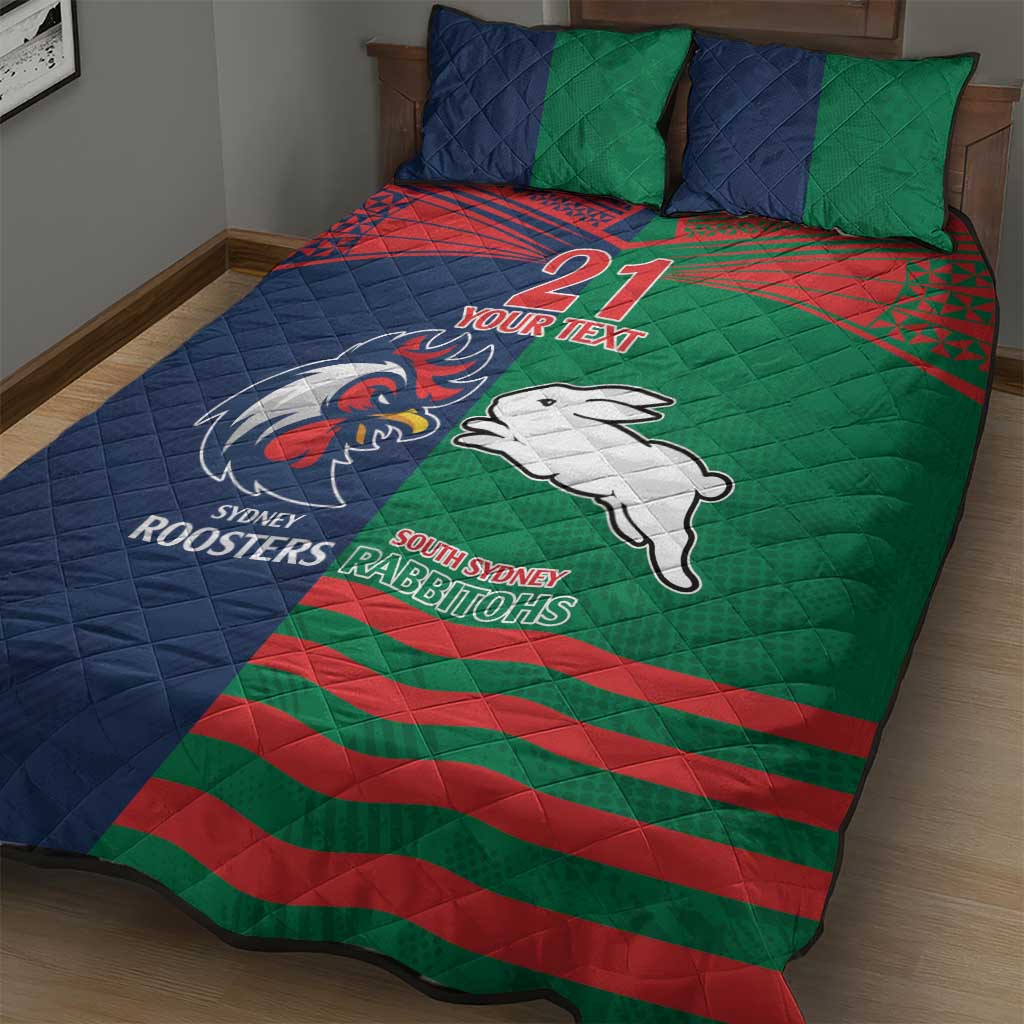 Custom Roosters-Rabbitohs Quilt Bed Set NRL Tribal Half Style