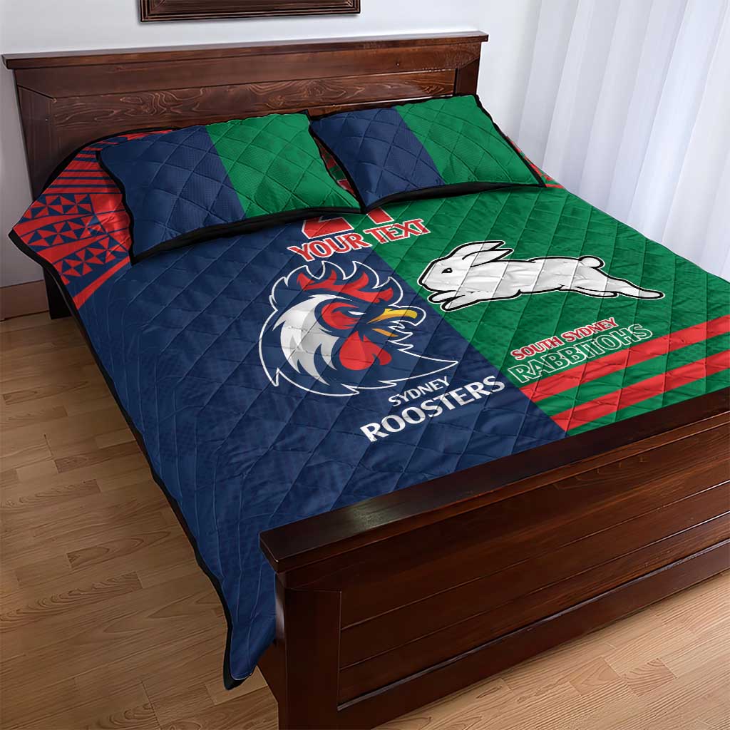Custom Roosters-Rabbitohs Quilt Bed Set NRL Tribal Half Style