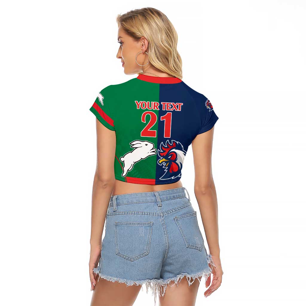 Custom Roosters-Rabbitohs Raglan Cropped T Shirt NRL Tribal Half Style