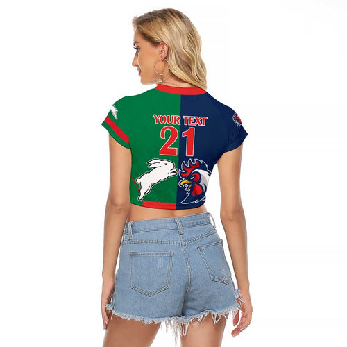 Custom Roosters-Rabbitohs Raglan Cropped T Shirt NRL Tribal Half Style