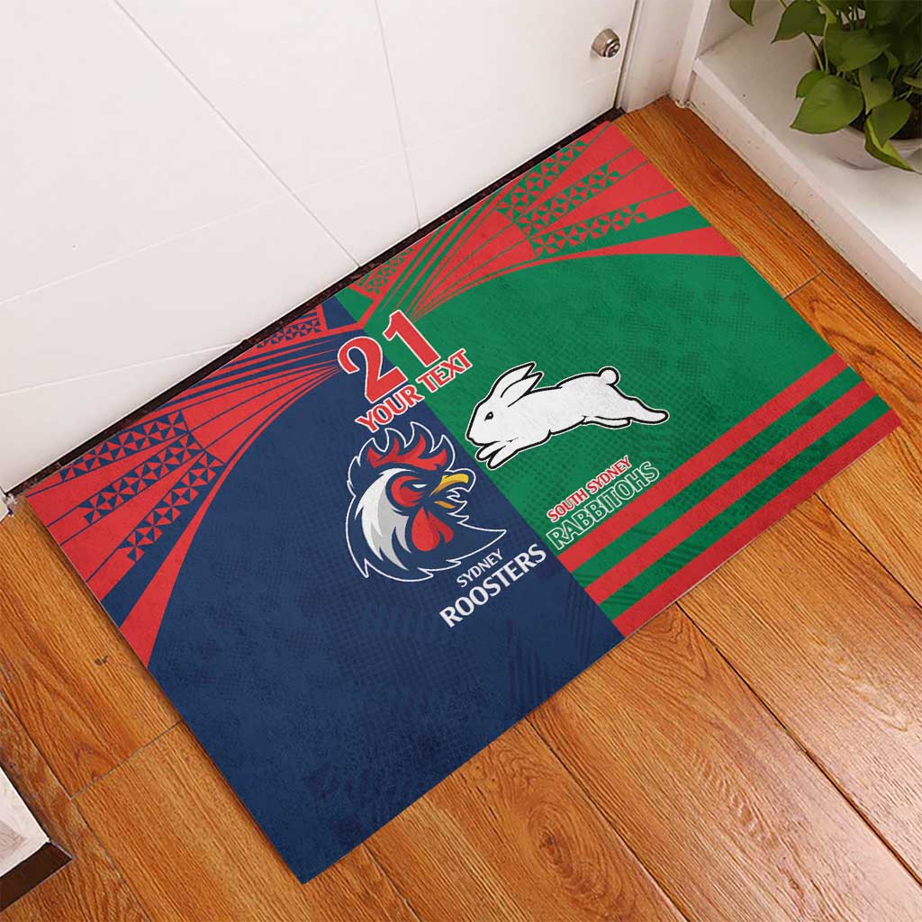 Custom Roosters-Rabbitohs Rubber Doormat NRL Tribal Half Style