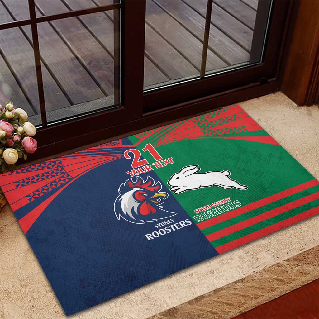 Custom Roosters-Rabbitohs Rubber Doormat NRL Tribal Half Style