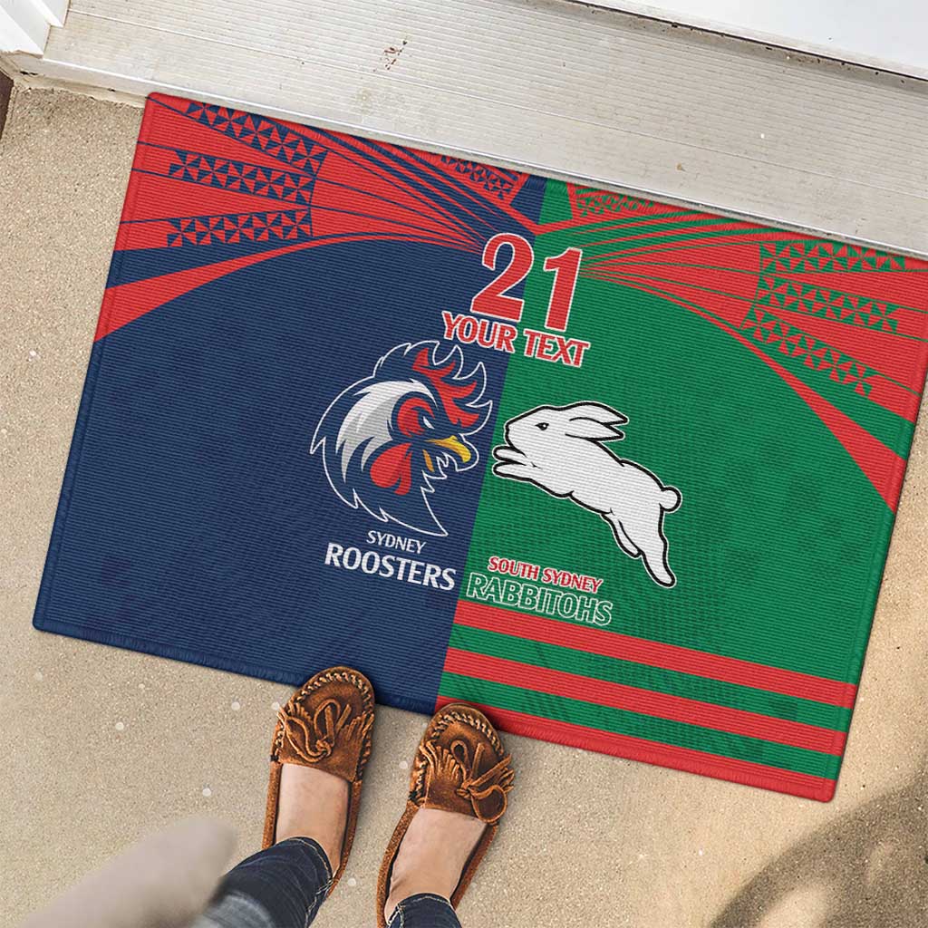 Custom Roosters-Rabbitohs Rubber Doormat NRL Tribal Half Style