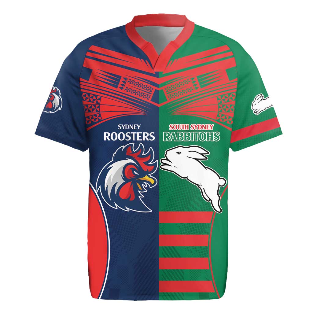 Custom Roosters-Rabbitohs Rugby Jersey NRL Tribal Half Style