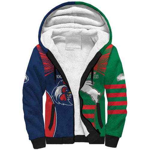 Custom Roosters-Rabbitohs Sherpa Hoodie NRL Tribal Half Style