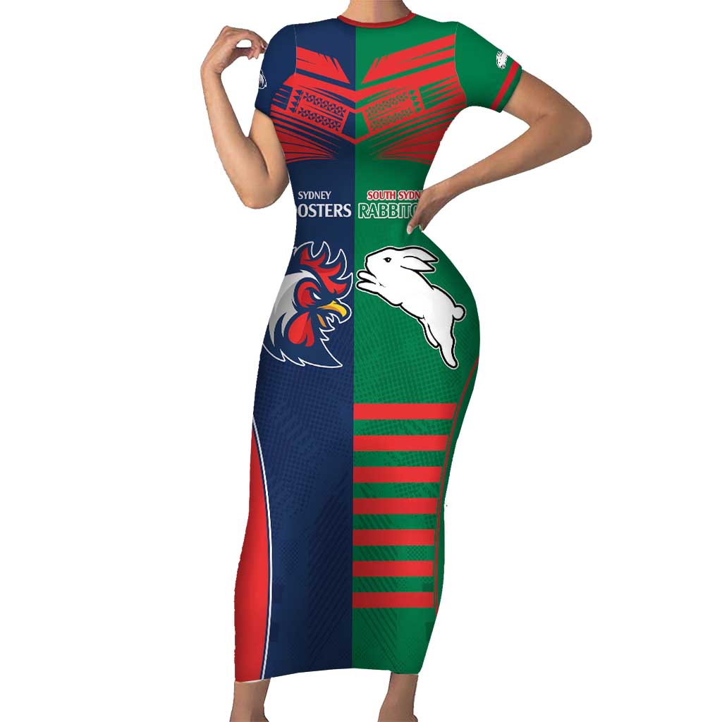 Custom Roosters-Rabbitohs Short Sleeve Bodycon Dress NRL Tribal Half Style