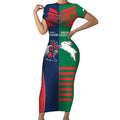 Custom Roosters-Rabbitohs Short Sleeve Bodycon Dress NRL Tribal Half Style
