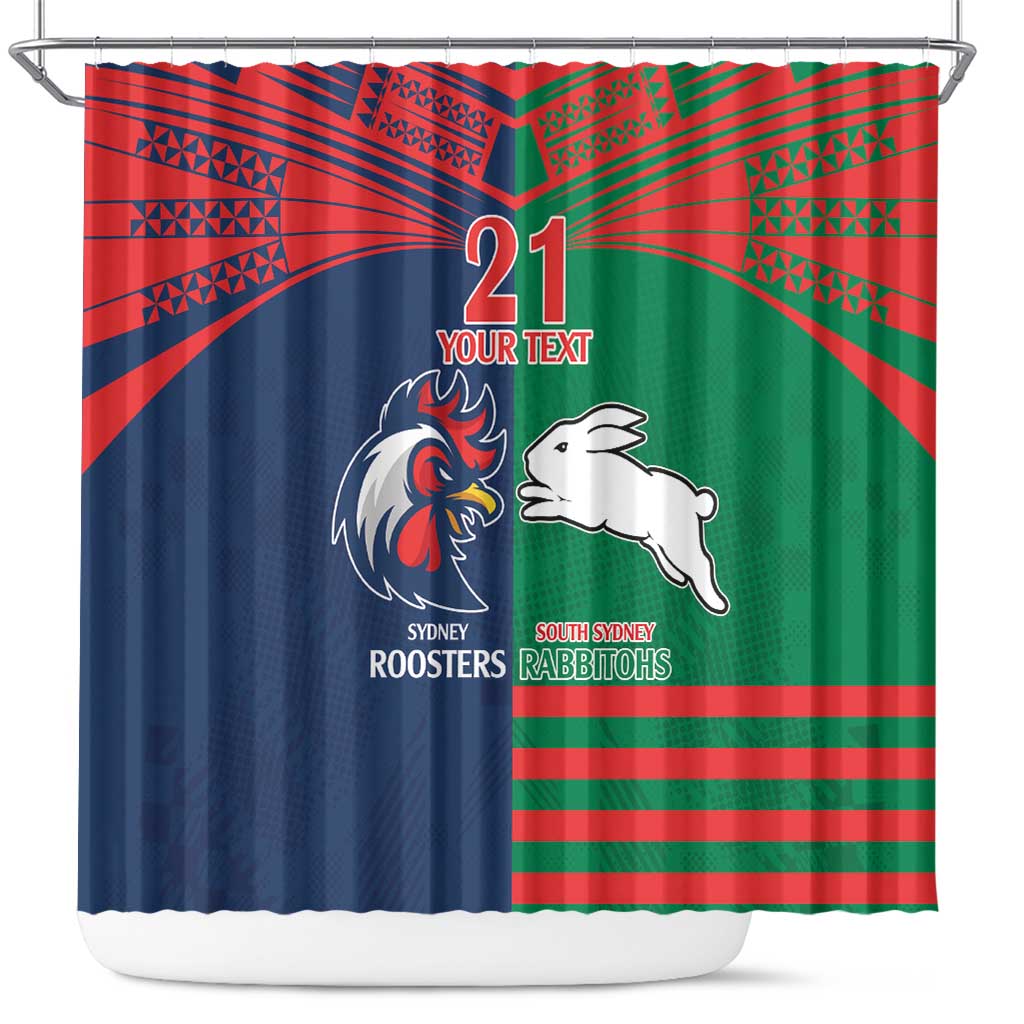 Custom Roosters-Rabbitohs Shower Curtain NRL Tribal Half Style