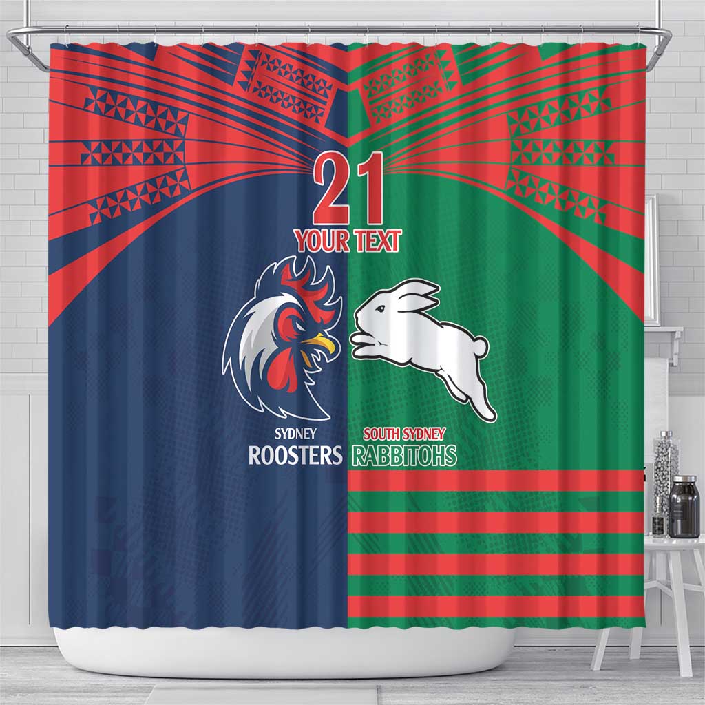 Custom Roosters-Rabbitohs Shower Curtain NRL Tribal Half Style